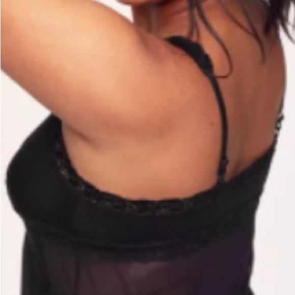 Cut Out Mesh Slip intimate Lounge Bedroom Black Dress Lace Trim - Picture 13 of 14